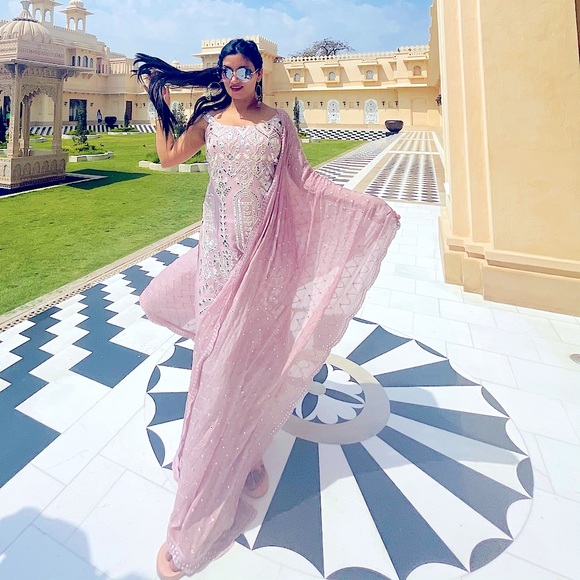 Gotta patti suit,pure chiffon mirror dupatta,pure chiffon flared plazo - Picture 10 of 14